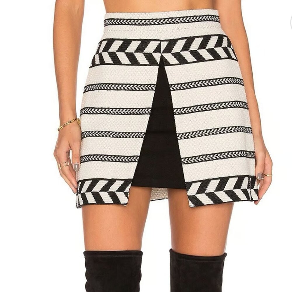 Alice + Olivia Black and White Striped Mini Skirt